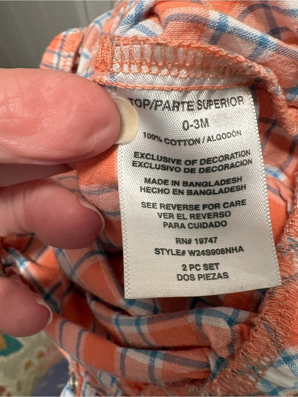 Wrangler Orange and Blue Plaid Button-Front Baby Bodysuit